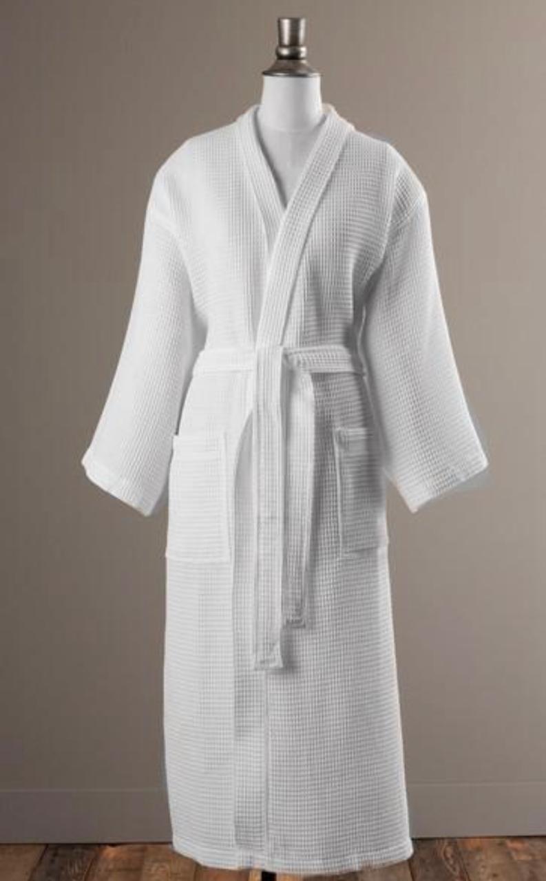 White waffle bathrobe